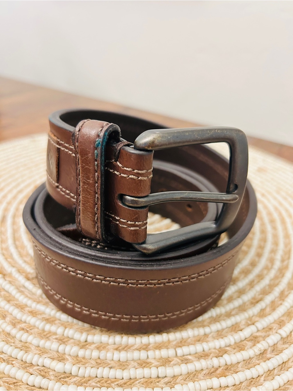 Columbia Brown Men's Leather Belt - Stitched Design  34-36